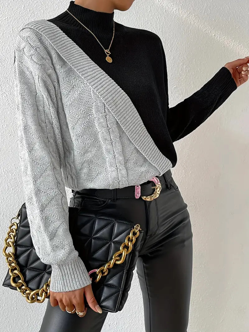 Maglione Dolcevita Donna – Design Color Block, Lavorazione a Treccia-54586-77f19451-2c08-4759-a6e4-93f487e56c56