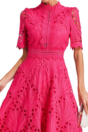 Abito Midi Donna in Pizzo – Scollo Alto, Dettaglio Cut-Out, Maniche Corte-83326-00561e81-6619-4de6-a70f-4a2759898086