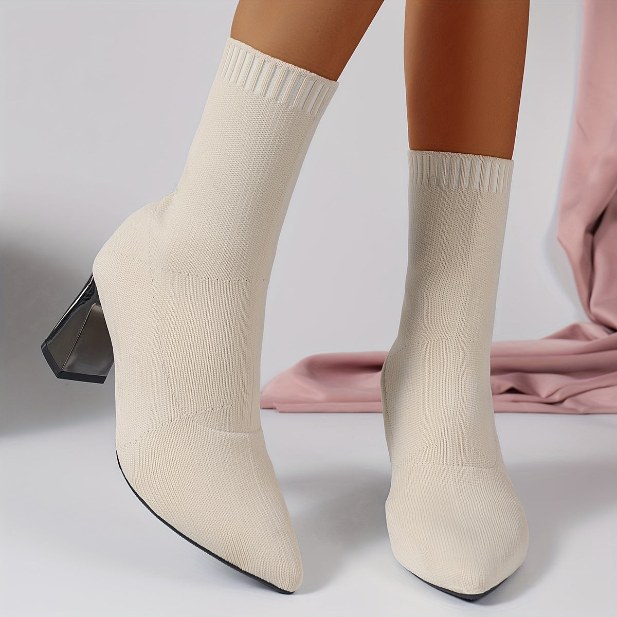 Stivaletti Knit Design Moderno con Tacco Geometrico