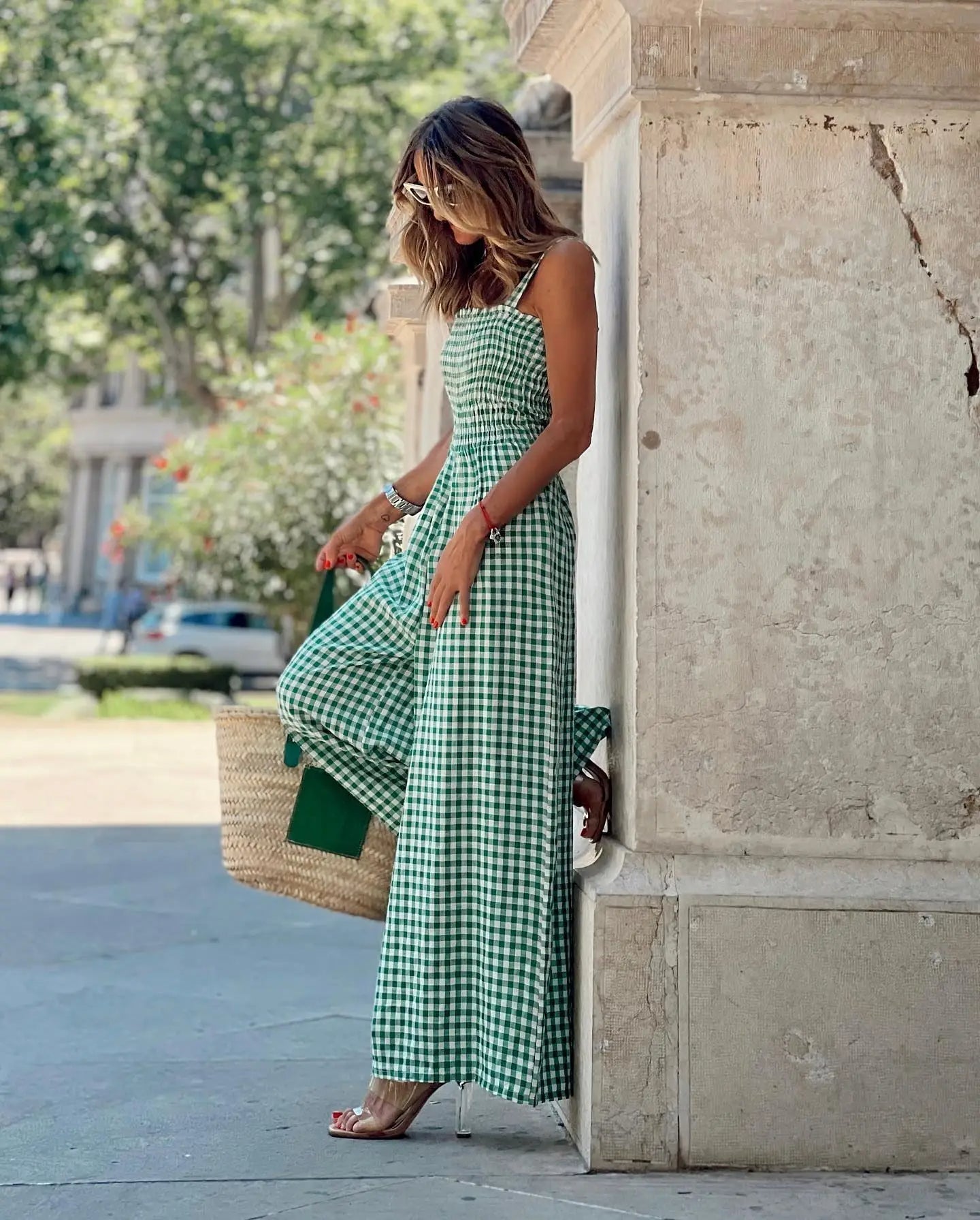 Tuta Gingham a Gamba Larga