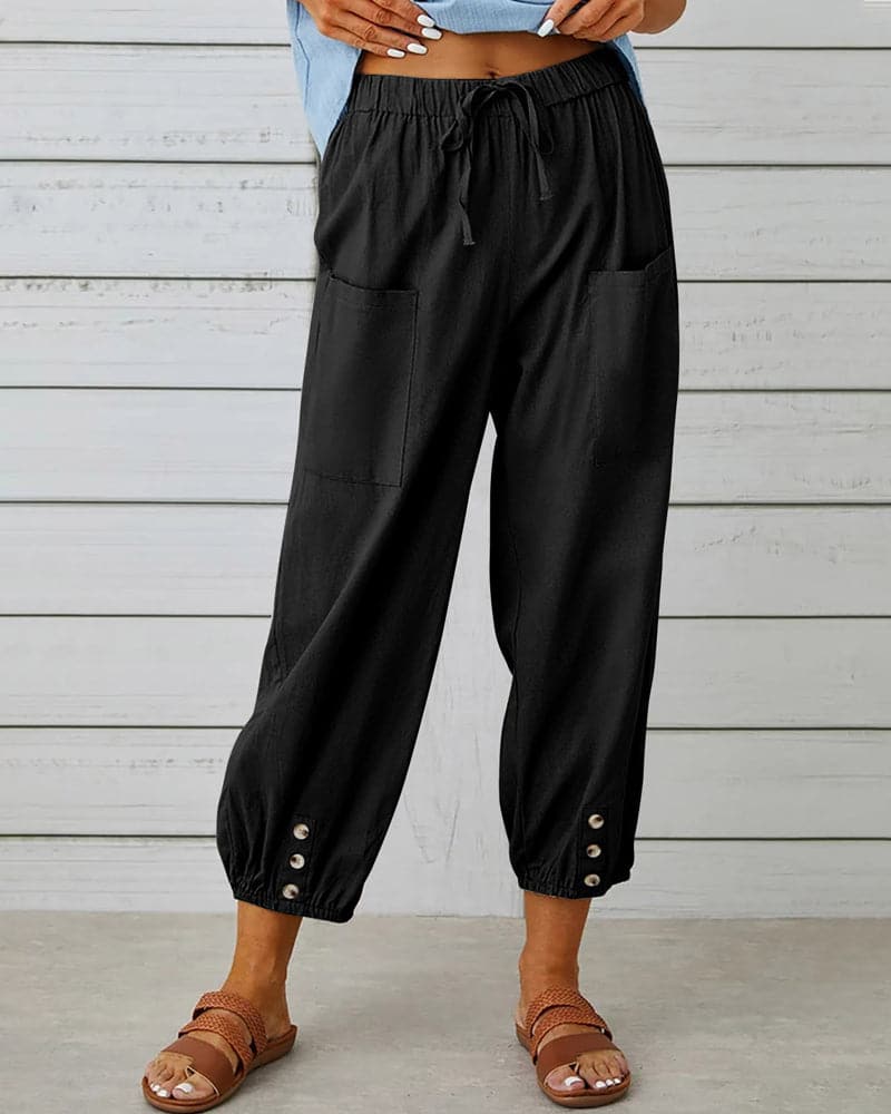 Dorio Moda Pantaloni Donna – Coulisse, Tasche, Dettaglio Bottone Caviglia, XS-XL-83253-083d4bc4-d128-4d86-b075-8bcf9aa0b1da