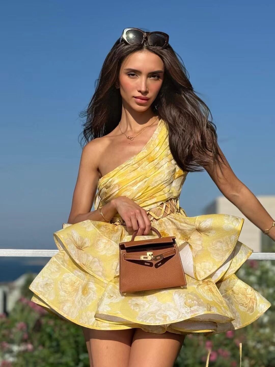 Abito Monospalla Donna – Stampa Floreale, Gonna Asimmetrica a Balze-83680-08f961a1-0098-437a-91b8-044663a44710