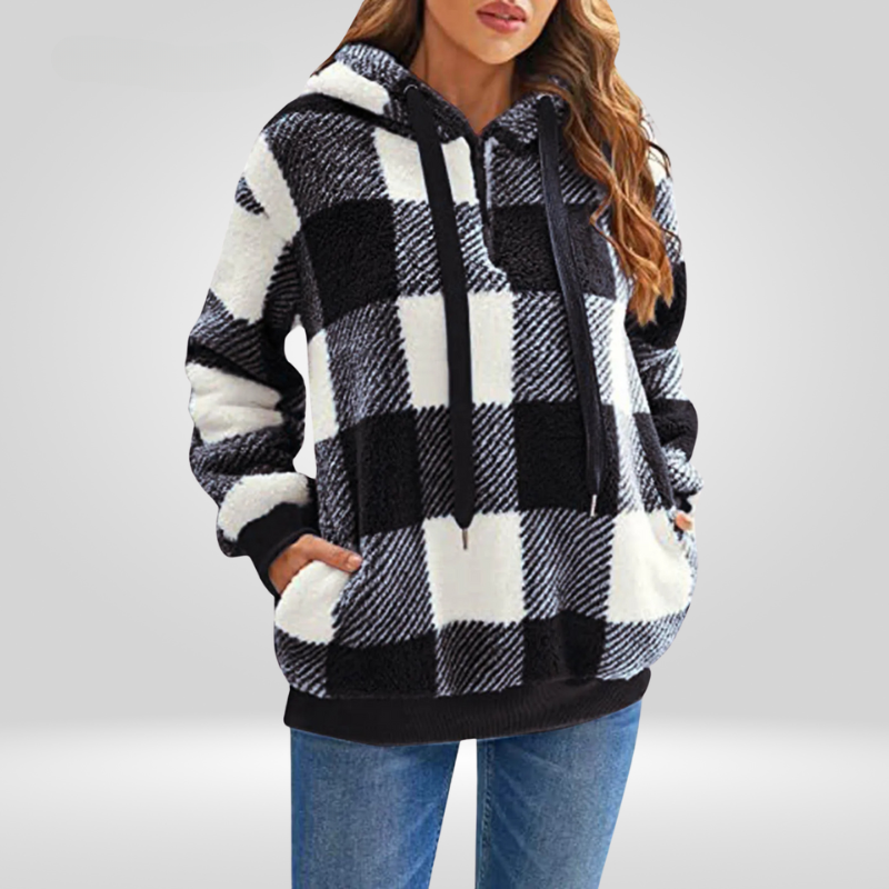 Dana Maglione con Cappuccio in Pile Plaid Donna