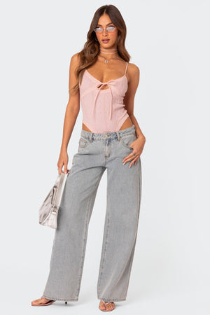 Jeans Donna Gamba Larga Lavaggio Chiaro con Fiocchi Ricamati-83512-0d4a2dad-f92a-47b3-a25b-c34aaa594a84