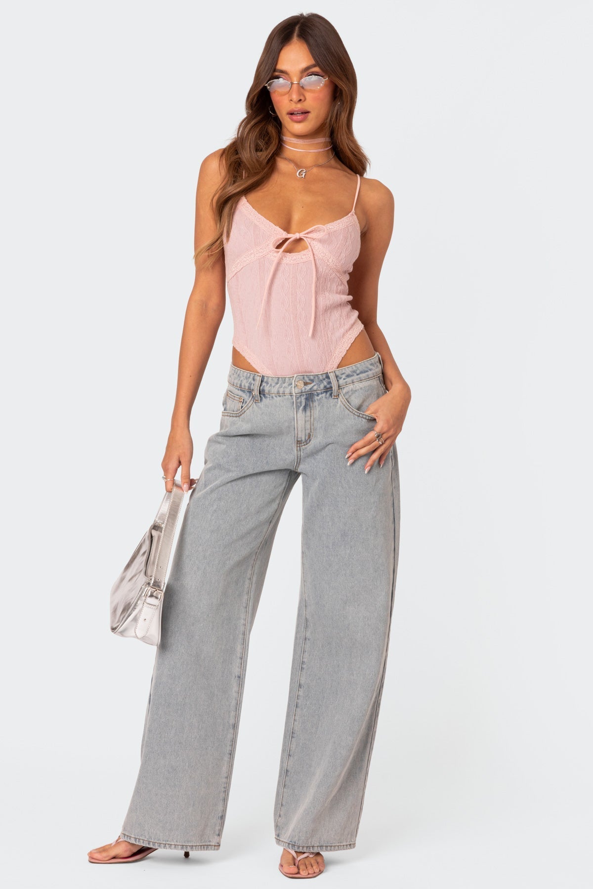 Jeans Donna Gamba Larga Lavaggio Chiaro con Fiocchi Ricamati-83512-0d4a2dad-f92a-47b3-a25b-c34aaa594a84