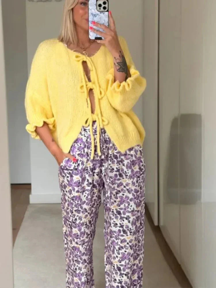 Cardigan Estivo con Laccetti Giallo Pastello