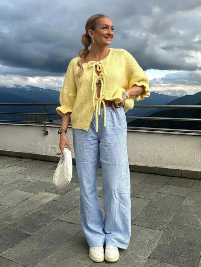 Cardigan Estivo con Laccetti Giallo Pastello