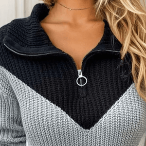 Maglione Chic con Zip e Motivo Chevron