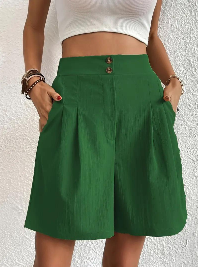 Donna Shorts Vita Alta Pieghe Frontali Tasche Funzionali-82558-11597f8a-eb56-40e0-ab78-6c8043ad3701