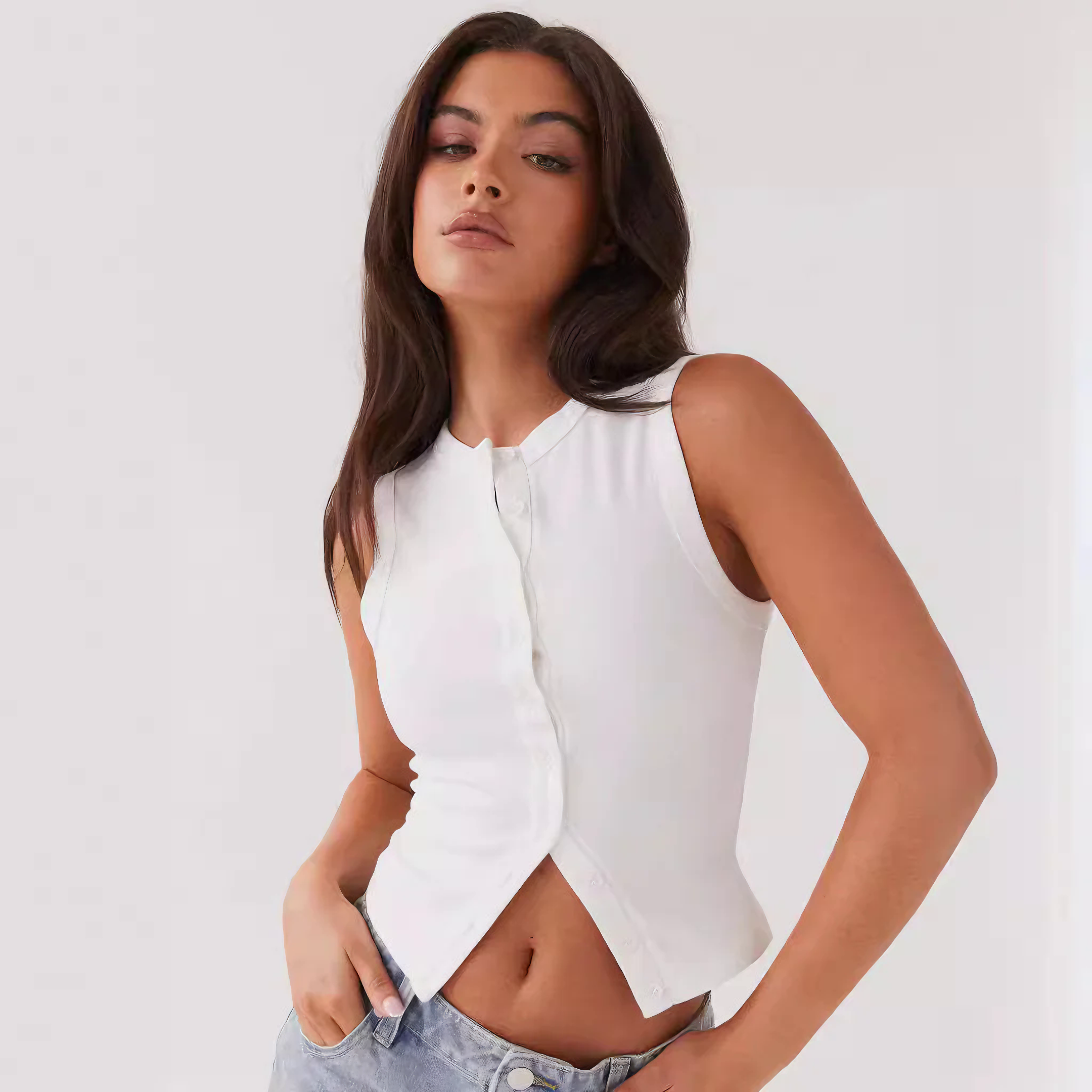 Abito Donna in Maglia a Costine Senza Maniche con Bottoni-83523-1252bbd2-2925-4031-b905-82718977b605