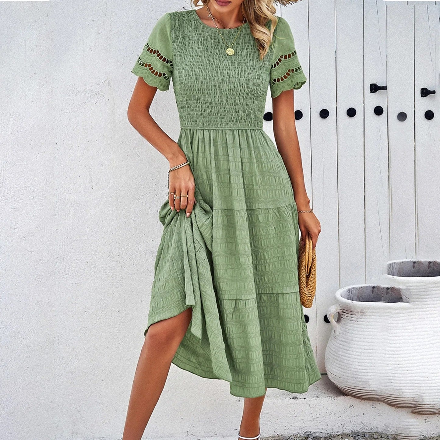 Abito Donna Corpetto Smock Gonna Balze Maniche Sangallo Stile Casual Estivo-81836-16be4dc9-95b4-4527-b4de-c22e2eae562e