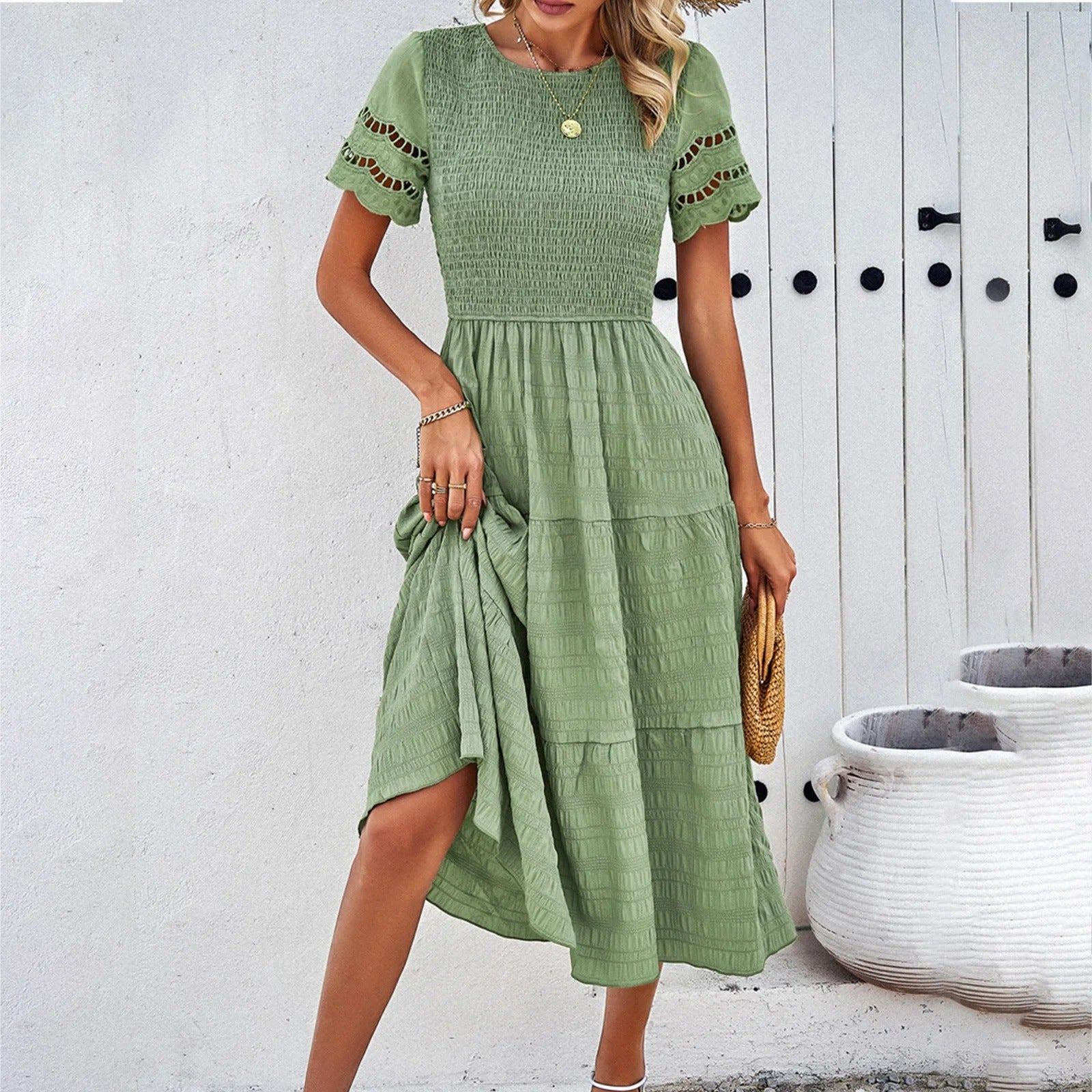 Abito Donna Corpetto Smock Gonna Balze Maniche Sangallo Stile Casual Estivo-81836-16be4dc9-95b4-4527-b4de-c22e2eae562e