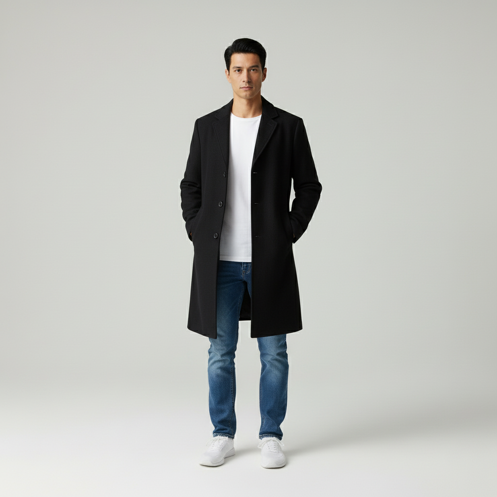 Riccardo Cappotto Lungo in Lana Stile Elegante Uomo