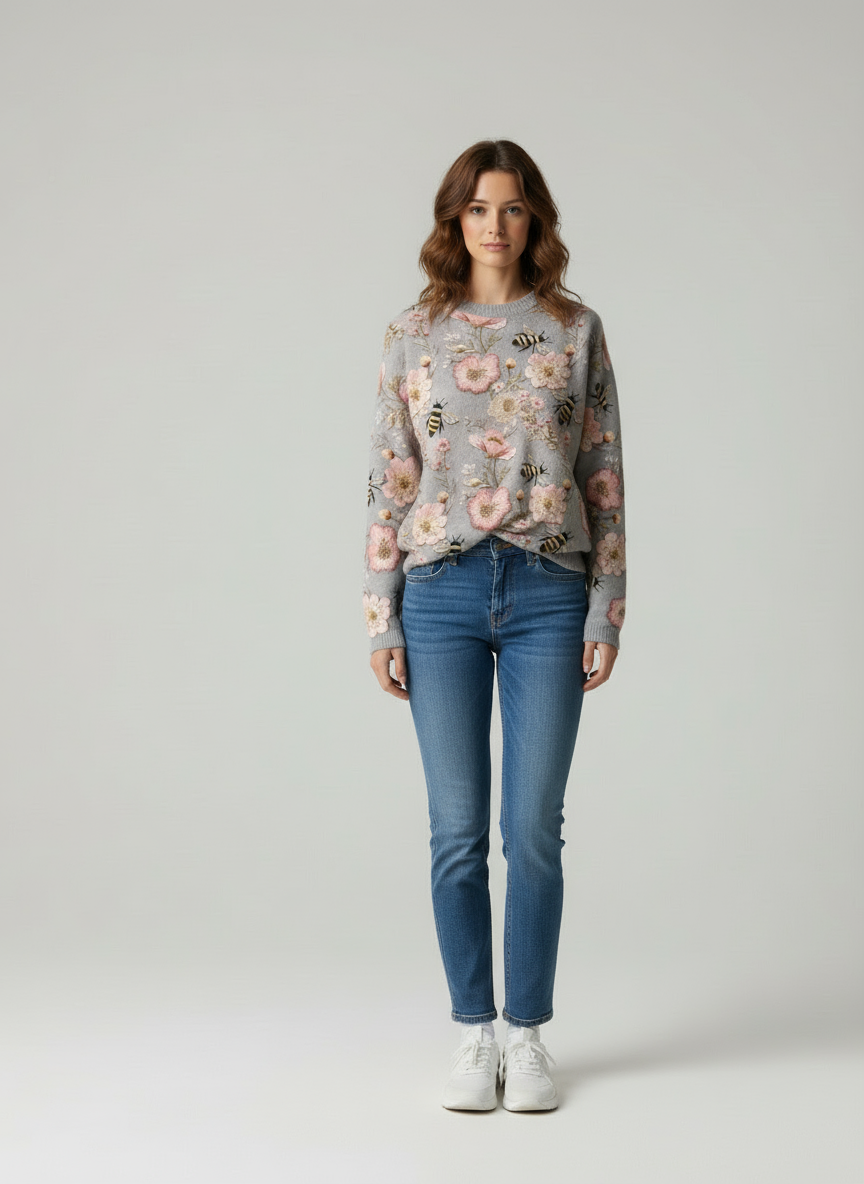 Maglione in Maglia Floreale con Ricami Ispirati alla Natura