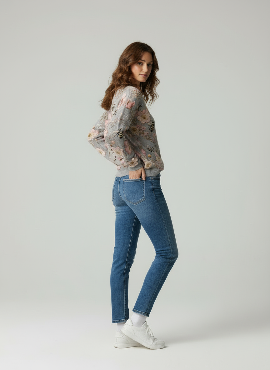 Maglione in Maglia Floreale con Ricami Ispirati alla Natura