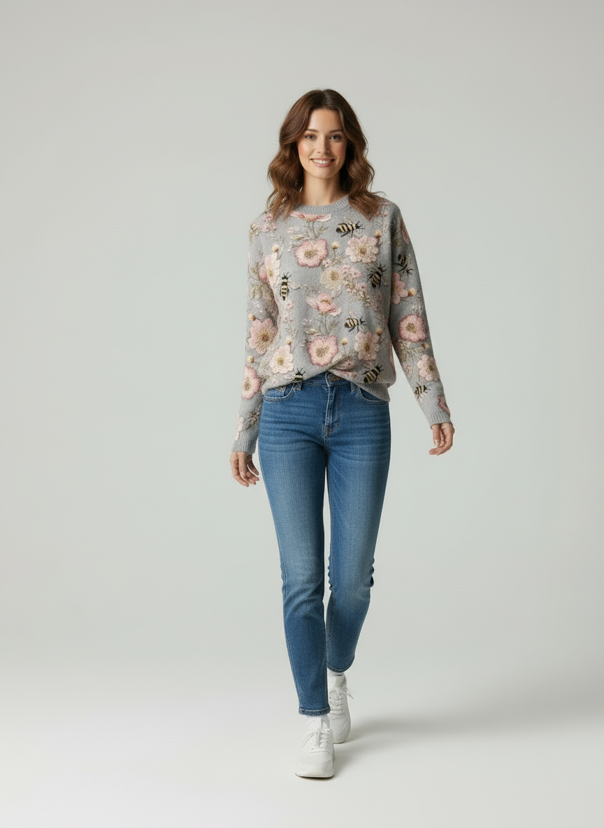 Maglione in Maglia Floreale con Ricami Ispirati alla Natura