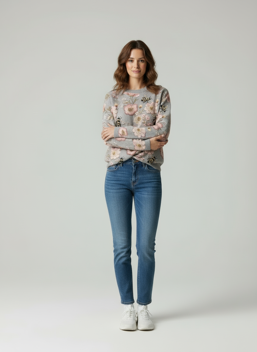 Maglione in Maglia Floreale con Ricami Ispirati alla Natura