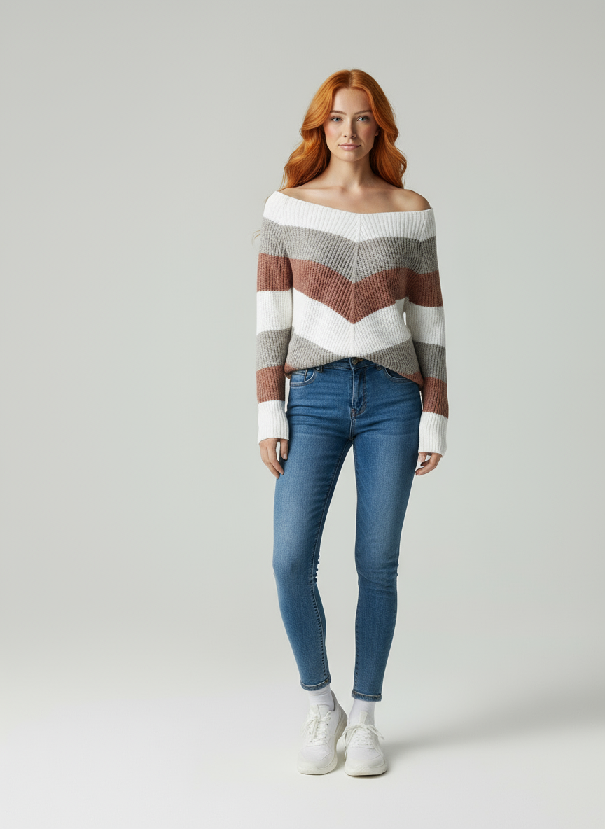 Tess a Righe Scollo Bardot in Maglia Chic