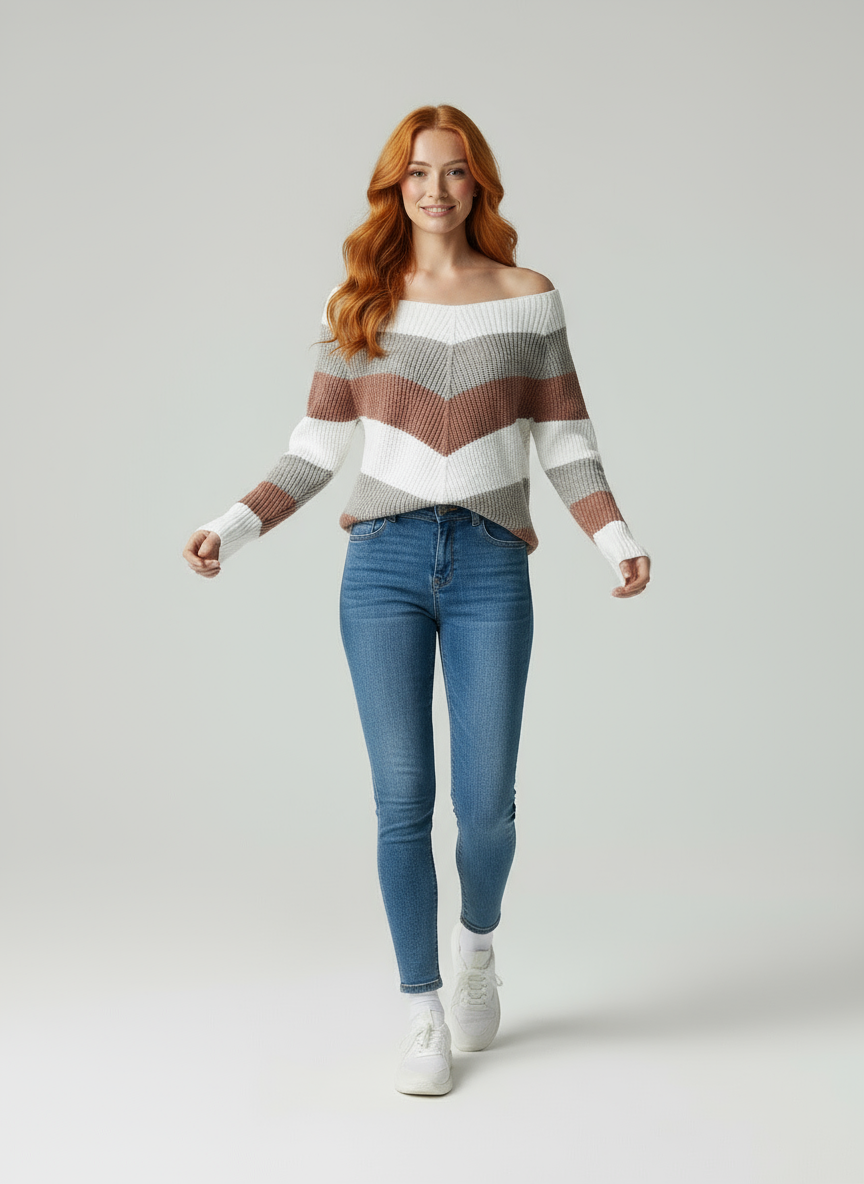 Tess a Righe Scollo Bardot in Maglia Chic