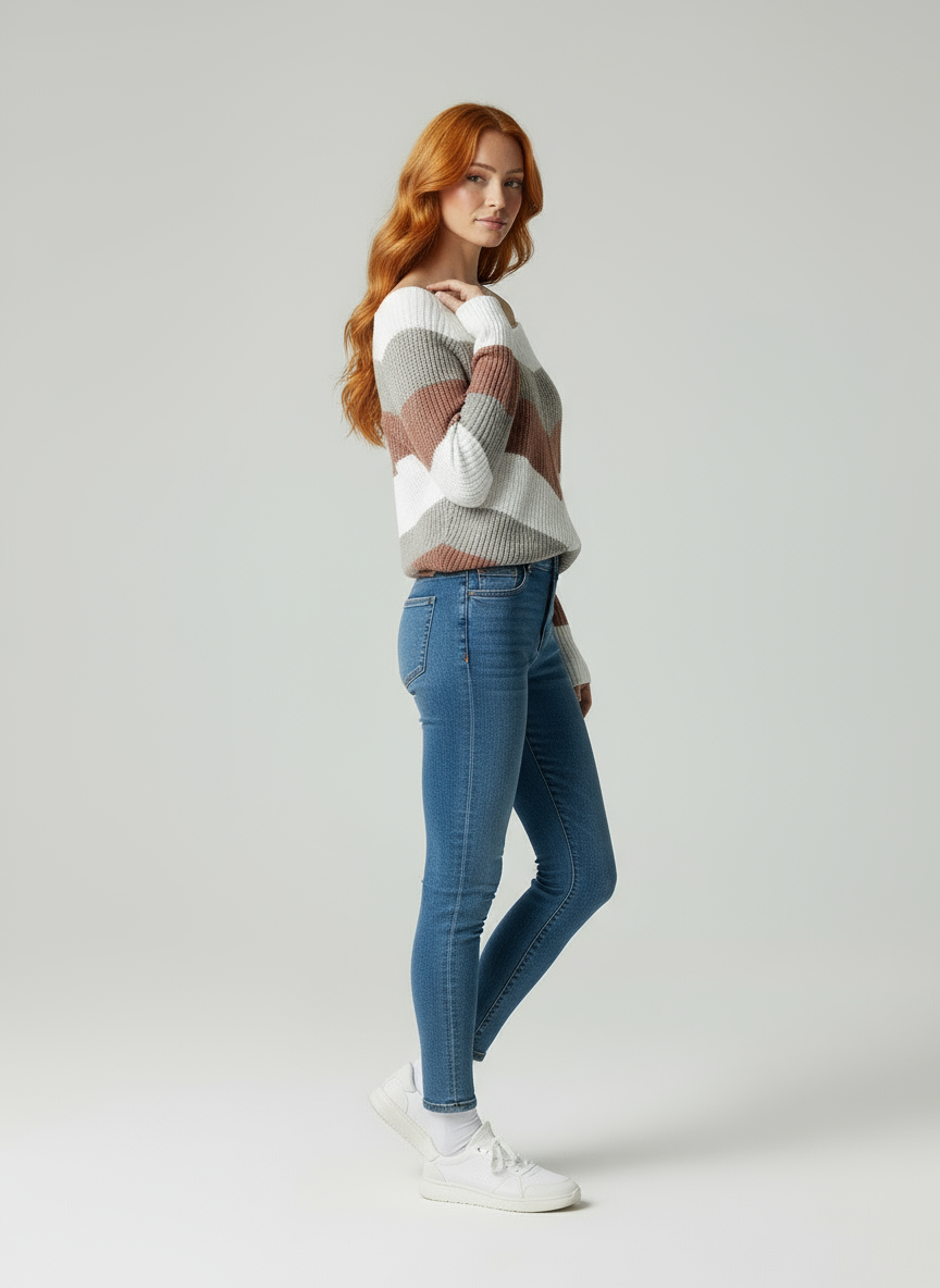 Tess a Righe Scollo Bardot in Maglia Chic