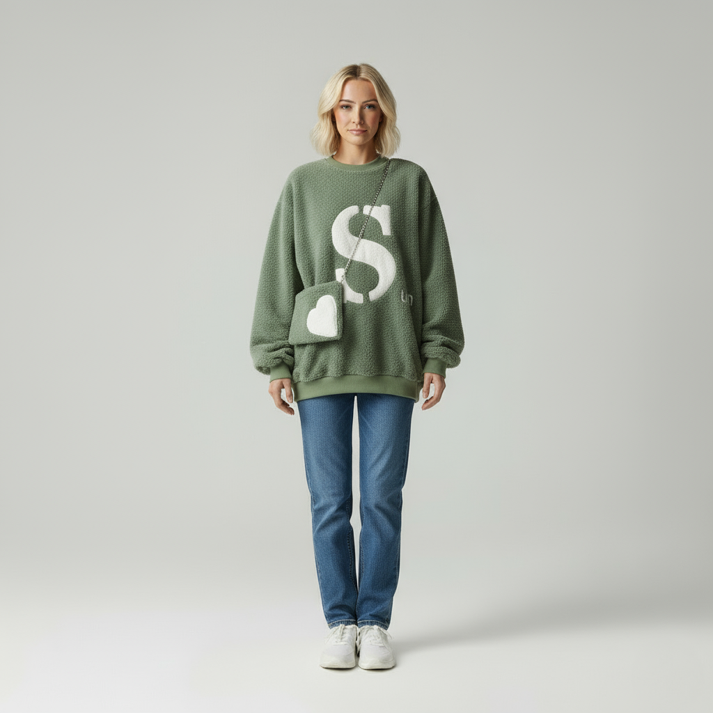 Maglione Oversize in Teddy Fleece con Borsa