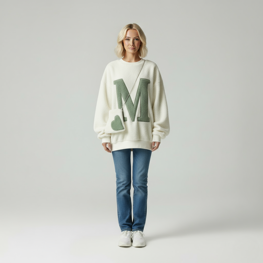 Maglione Oversize in Teddy Fleece con Borsa