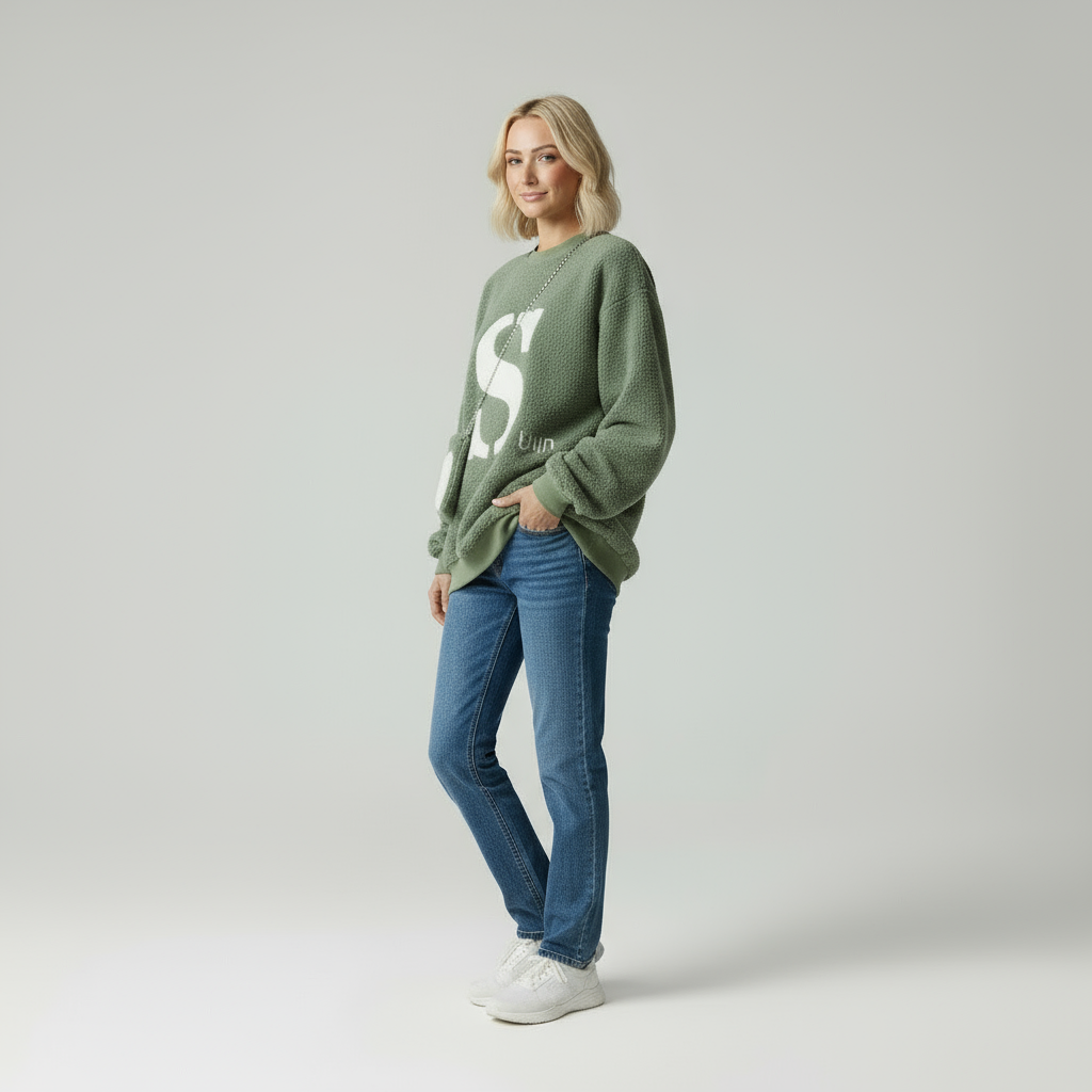 Maglione Oversize in Teddy Fleece con Borsa