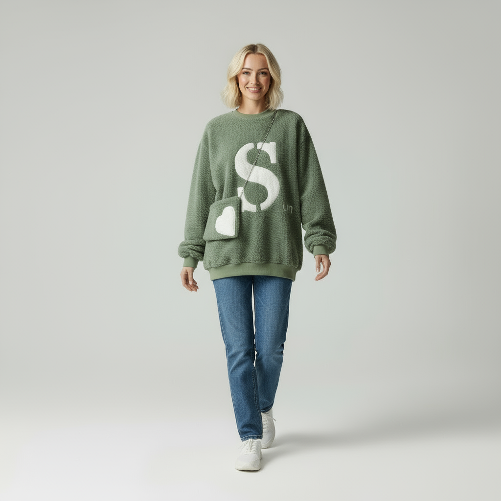 Maglione Oversize in Teddy Fleece con Borsa