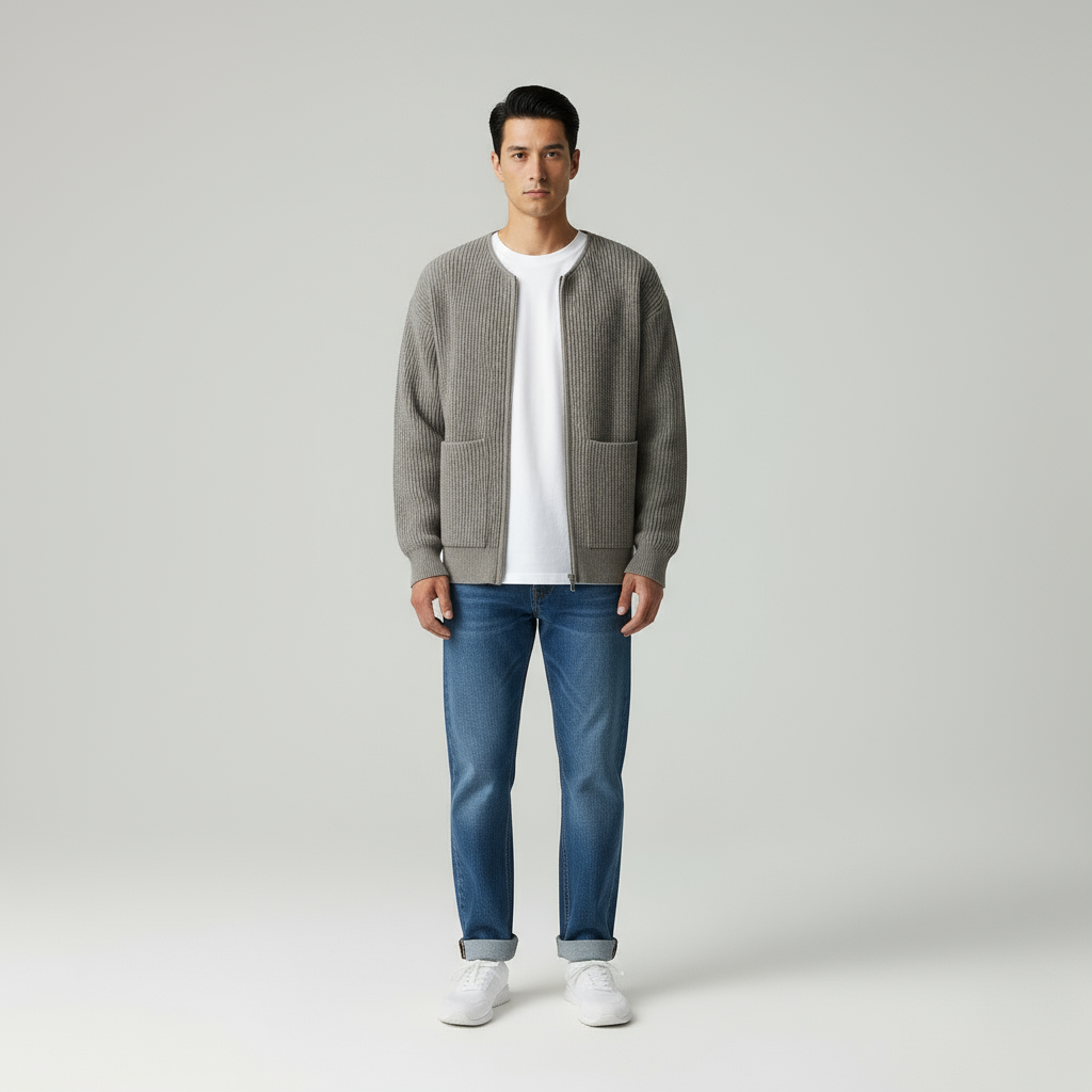 Stefano Cardigan  con cerniera e morbido collo alto