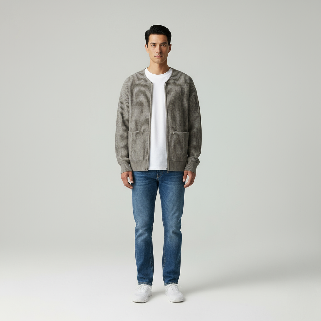 Stefano Cardigan  con cerniera e morbido collo alto