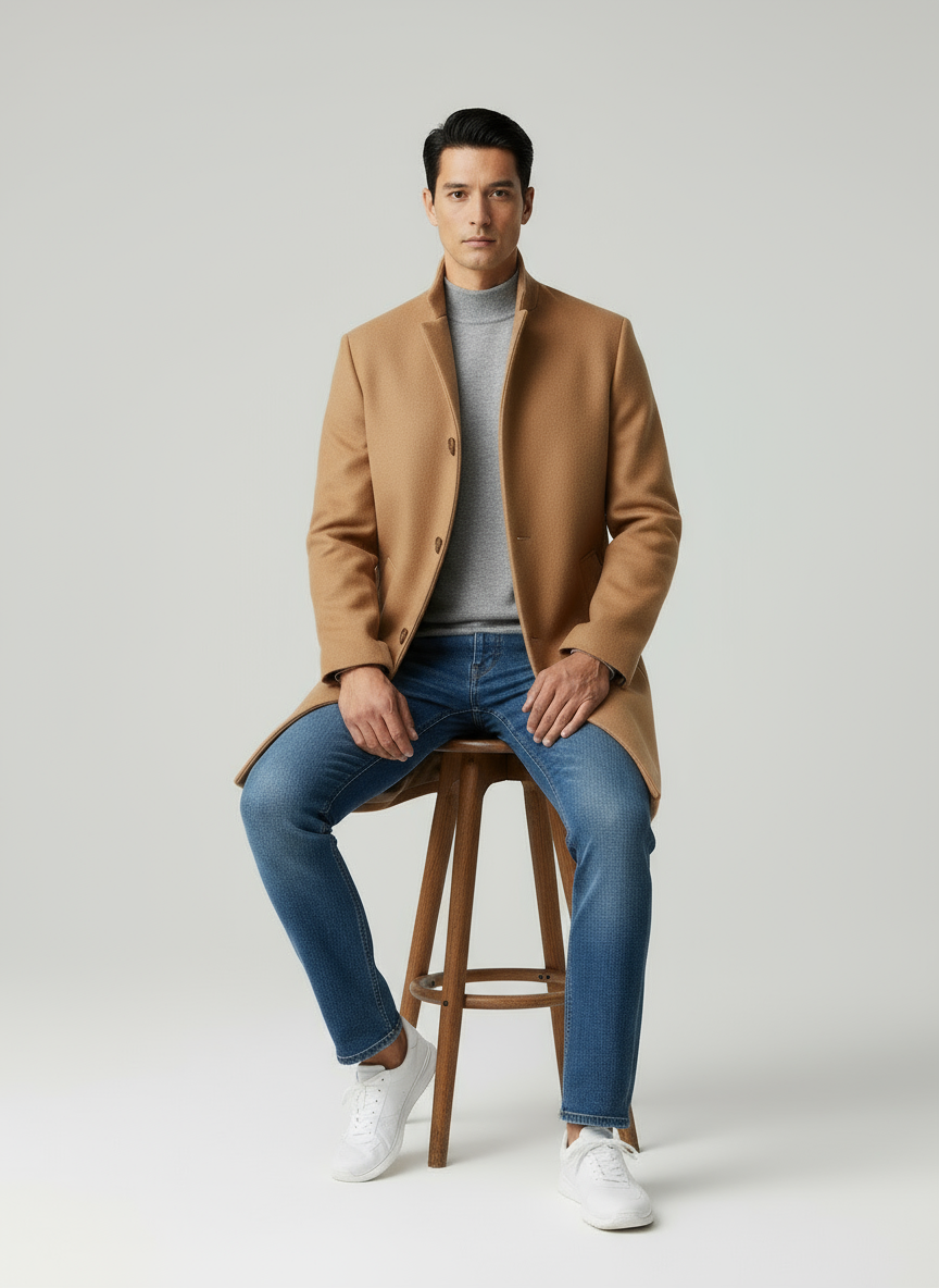 Antonio Tweed con elegante collo alto