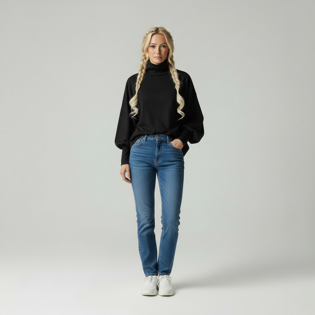 Czarina con Collo Drappeggiato e Maniche Voluminose