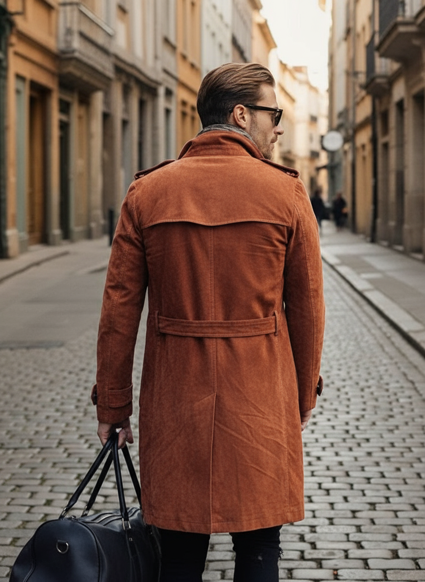 Matteo Cappotto Trench Elegante Effetto Camoscio Camel