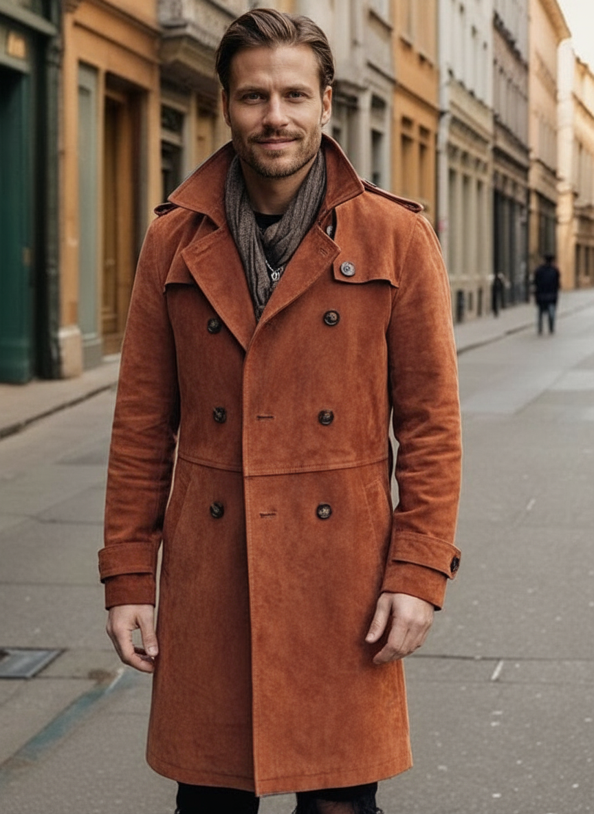 Matteo Cappotto Trench Elegante Effetto Camoscio Camel
