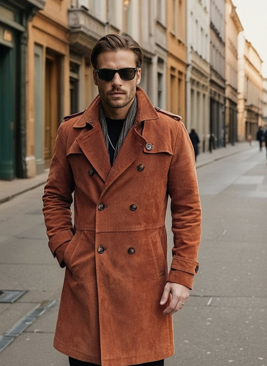 Matteo Cappotto Trench Elegante Effetto Camoscio Camel