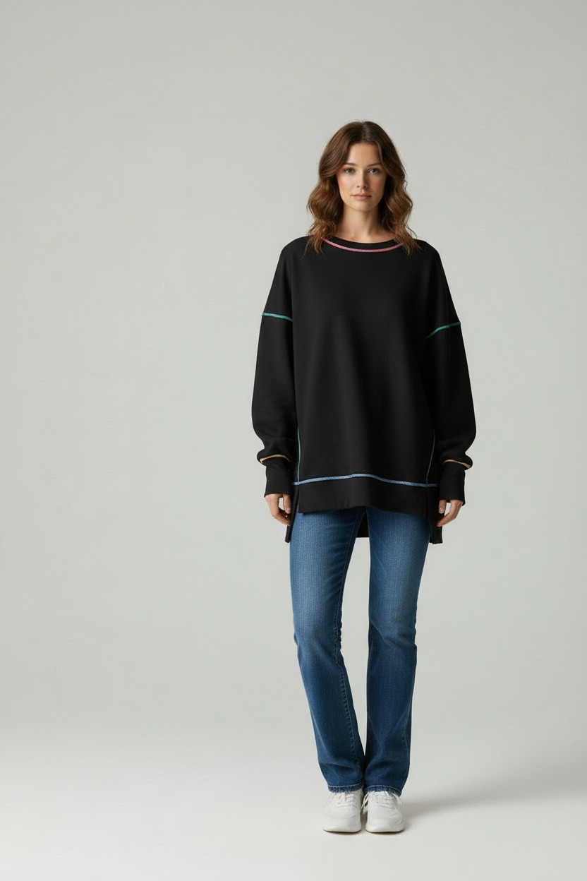 Dahlia Oversize con Cuciture a Contrasto
