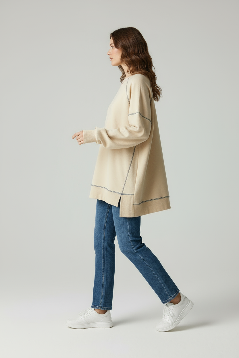 Dahlia Oversize con Cuciture a Contrasto