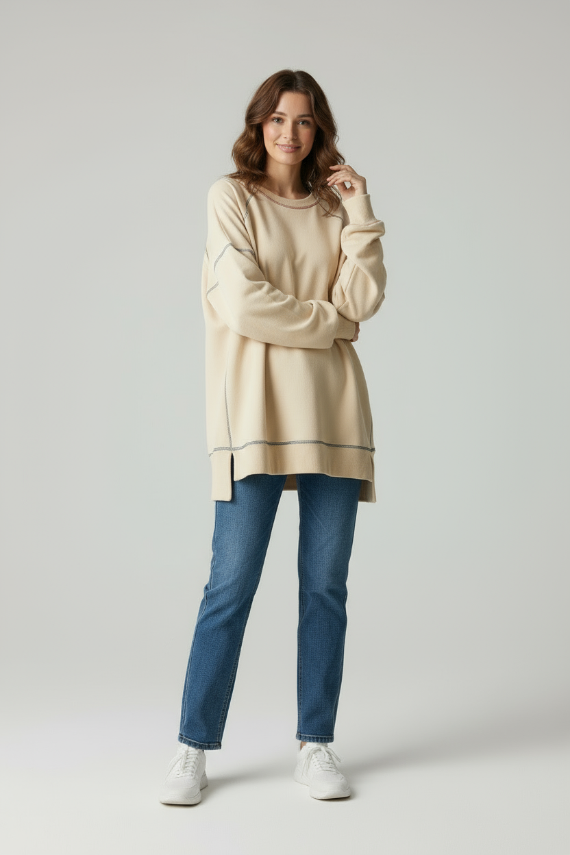 Dahlia Oversize con Cuciture a Contrasto