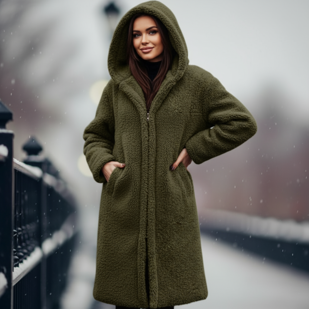 Vivienne Cappotto in Eco-Pelliccia con Cappuccio