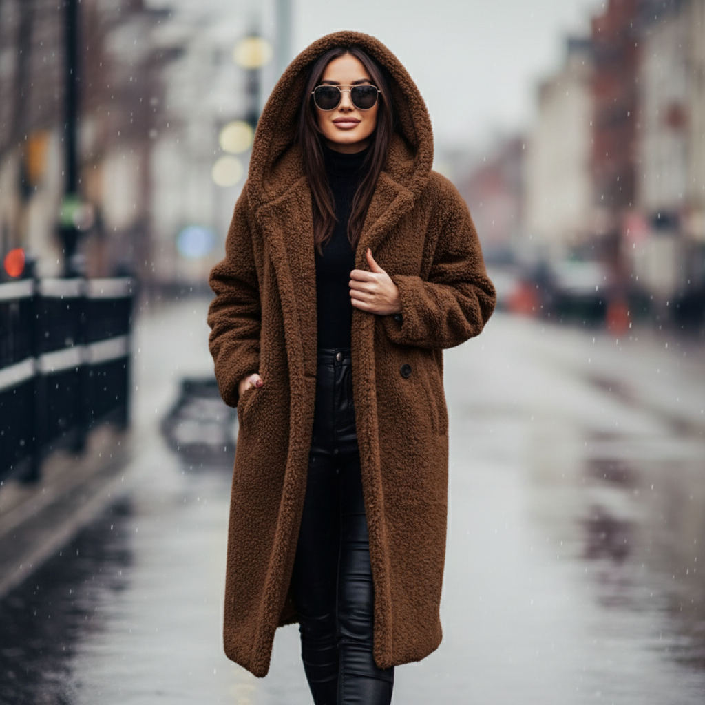 Vivienne Cappotto in Eco-Pelliccia con Cappuccio