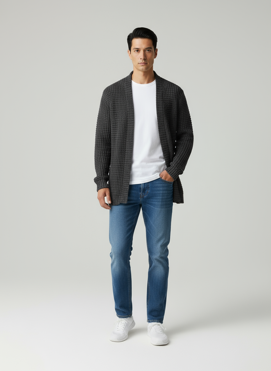 Noel Cardigan Lungo a Maglia in Tessuto Pregiato