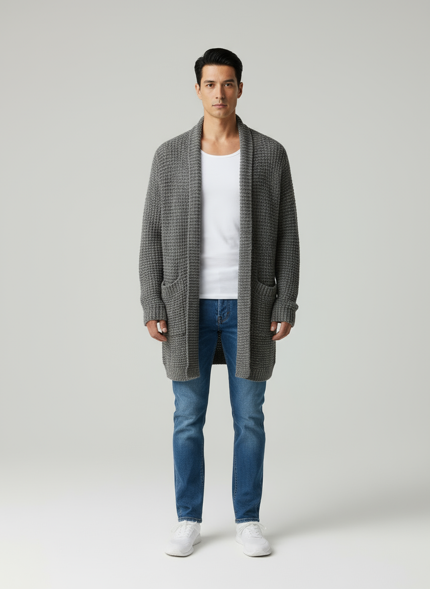 Noel Cardigan Lungo a Maglia in Tessuto Pregiato