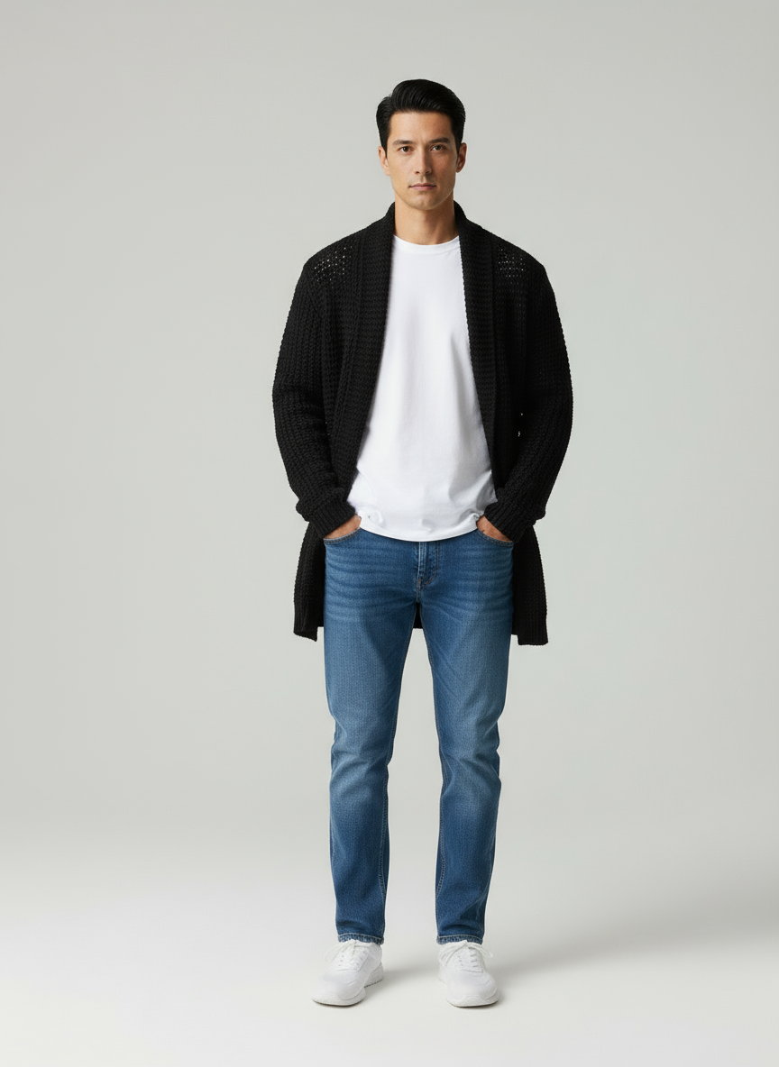 Noel Cardigan Lungo a Maglia in Tessuto Pregiato