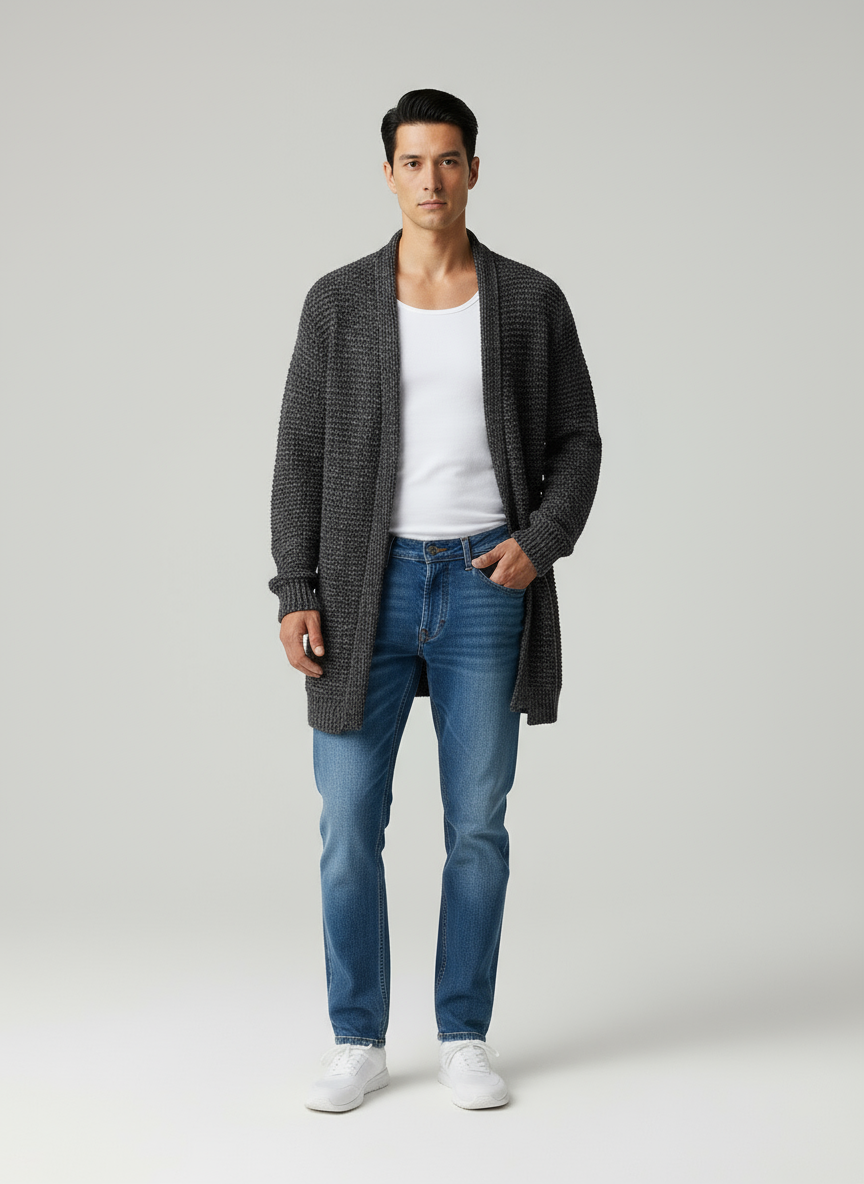 Noel Cardigan Lungo a Maglia in Tessuto Pregiato