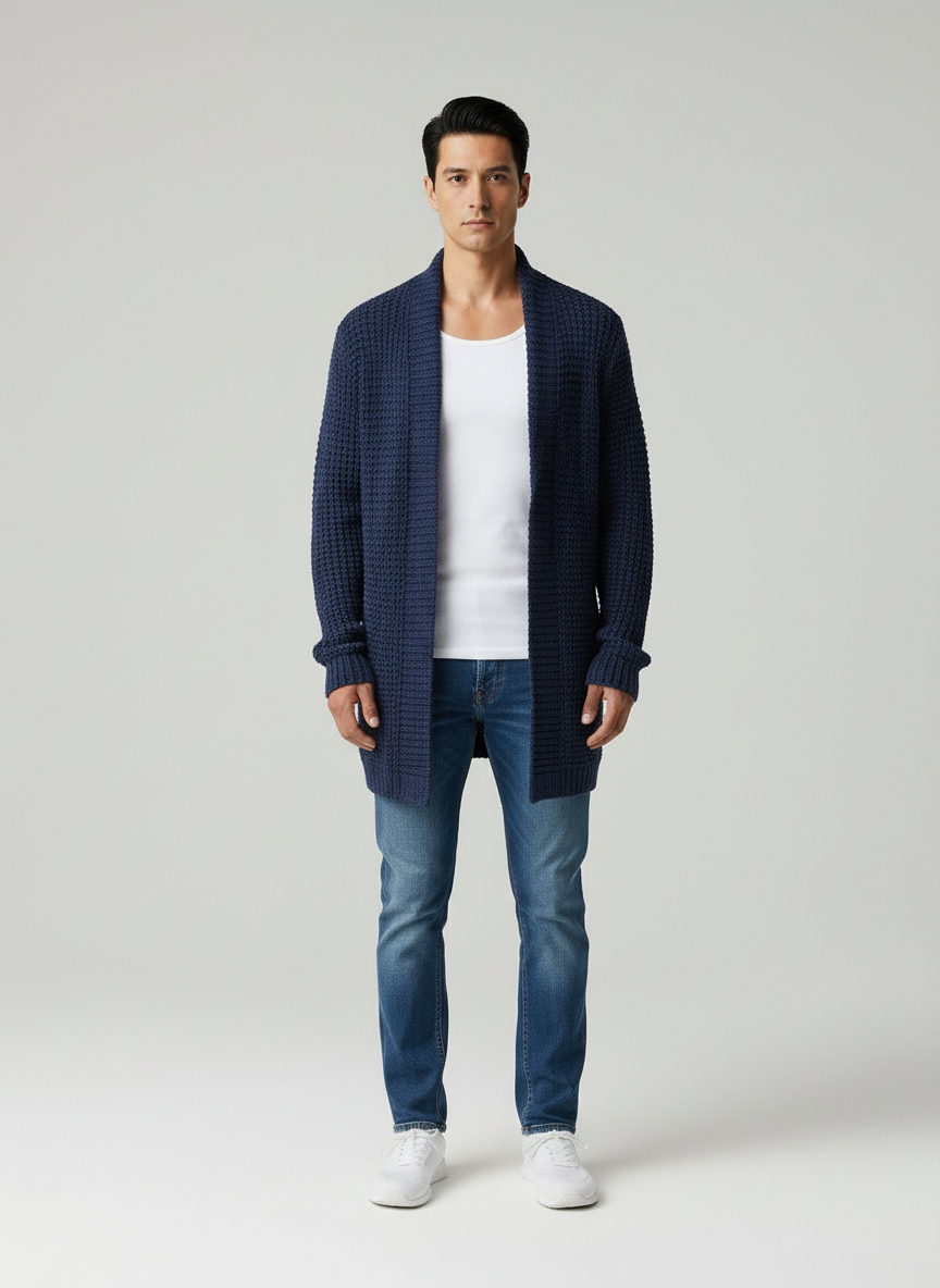 Noel Cardigan Lungo a Maglia in Tessuto Pregiato