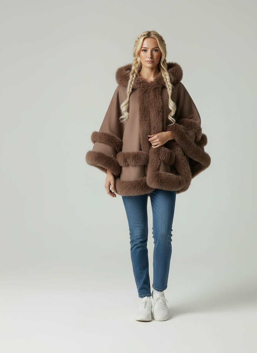 Mantello Fiona in Lusso con Bordi in Pelliccia