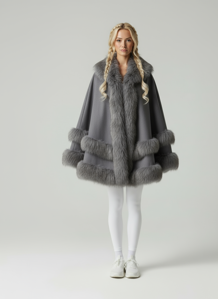 Mantello Fiona in Lusso con Bordi in Pelliccia