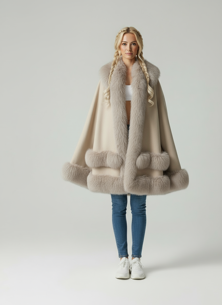 Mantello Fiona in Lusso con Bordi in Pelliccia