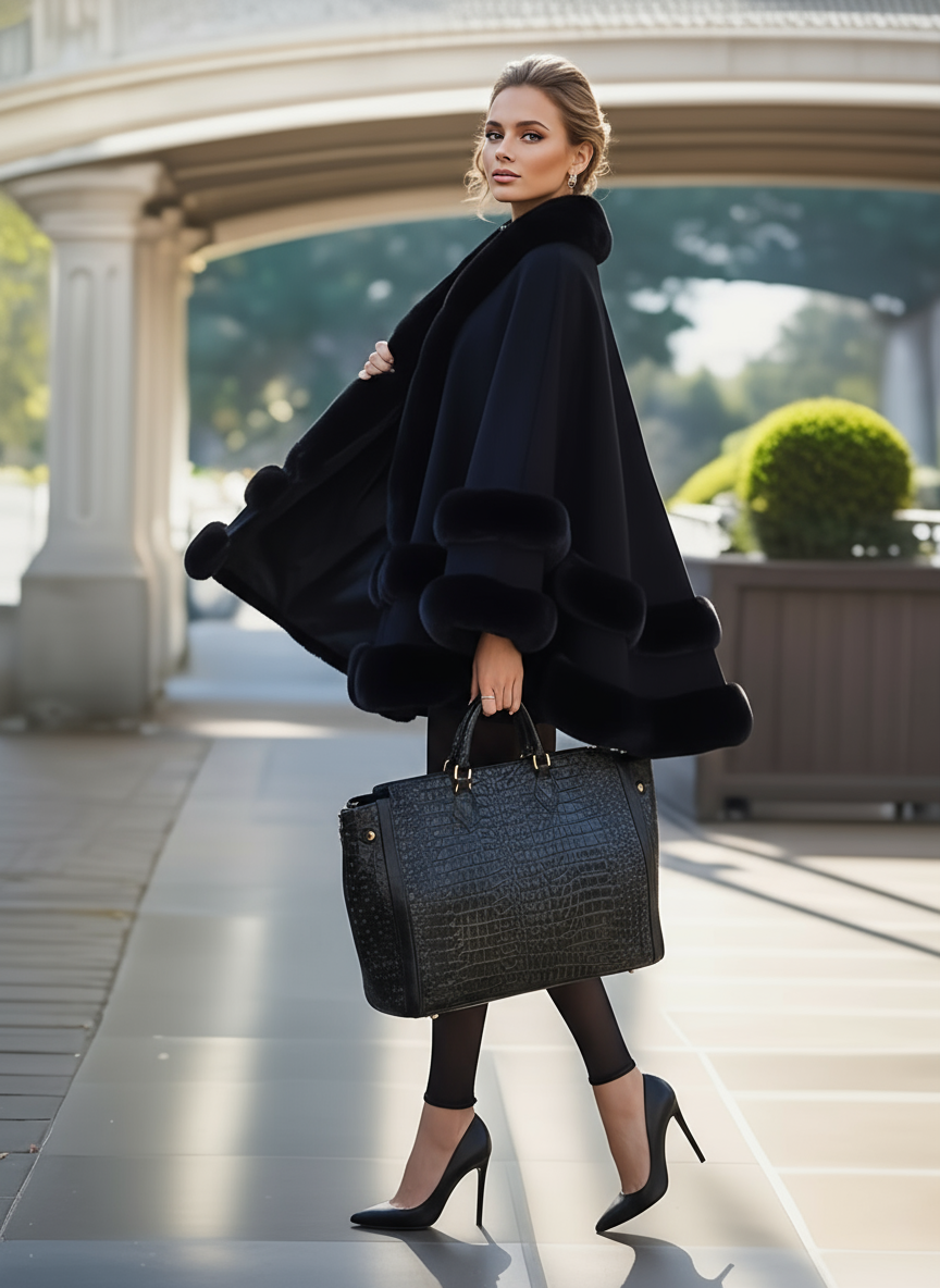 Mantello Fiona in Lusso con Bordi in Pelliccia