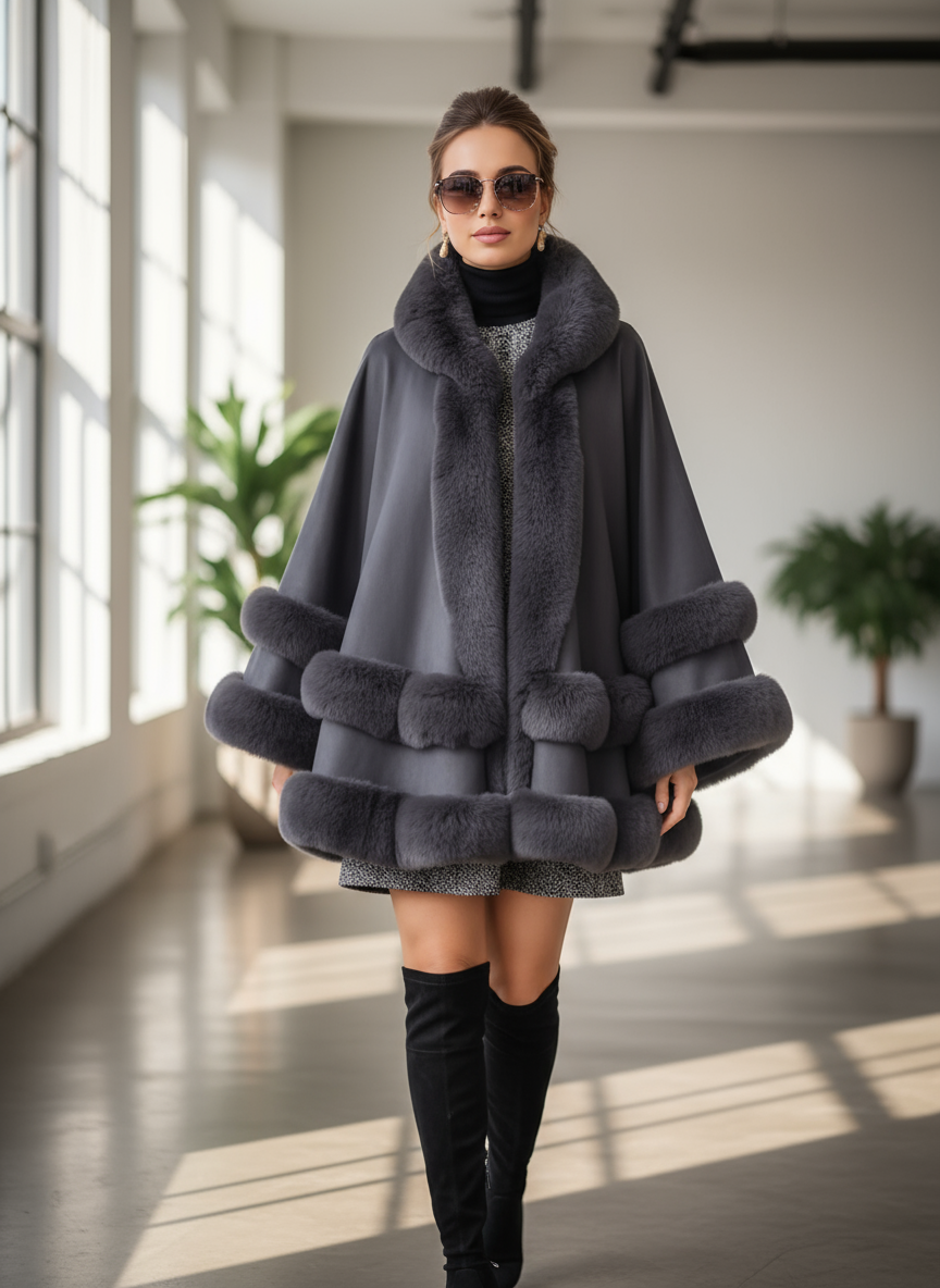 Mantello Fiona in Lusso con Bordi in Pelliccia